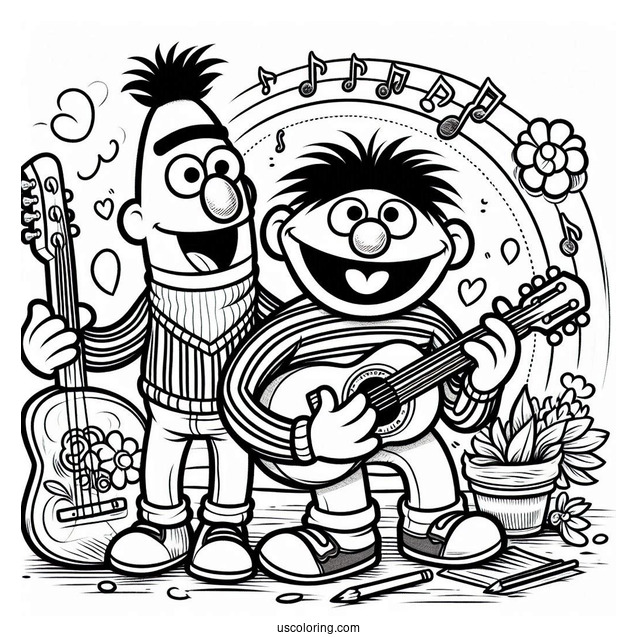 Detailed Coloring Page Of Bert And Ernie