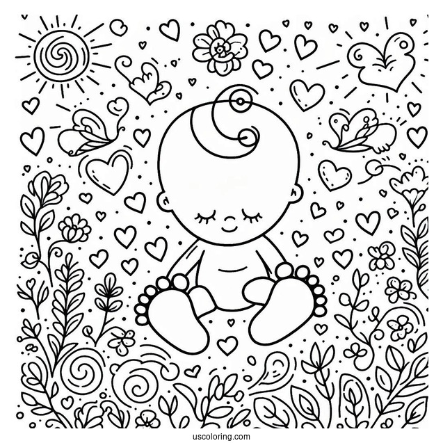 Baby Coloring Page Footprints With Hearts