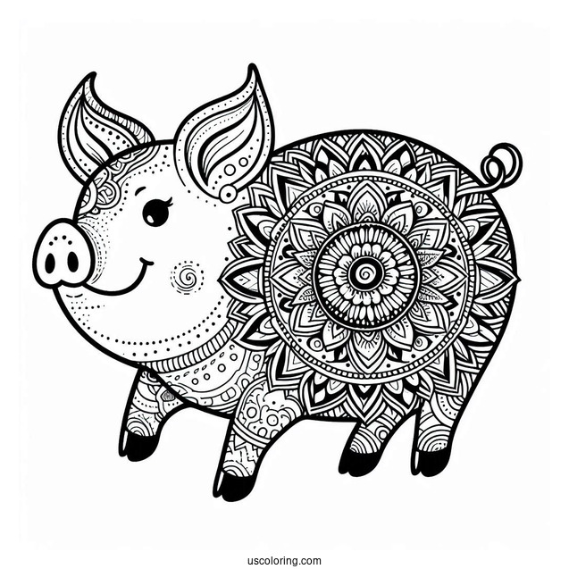 Mandala Pig Coloring Page