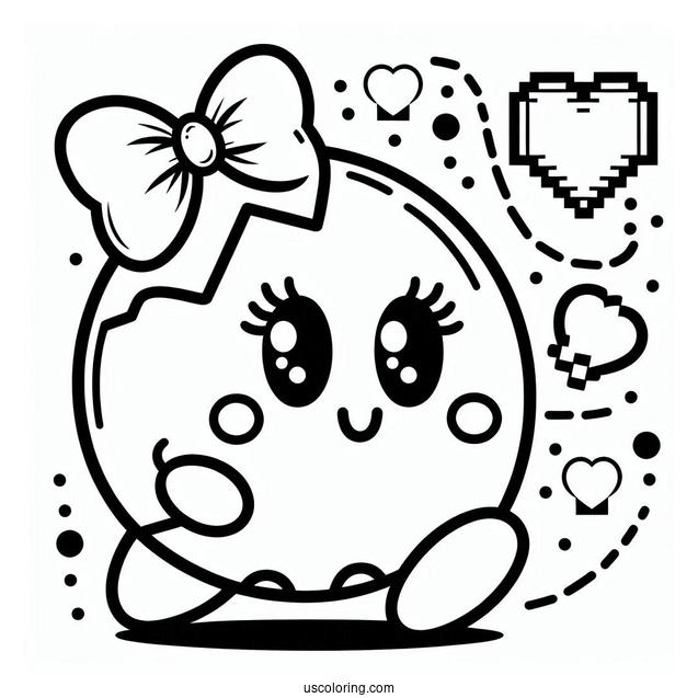 Cute Mrs. Pac-Man Coloring Page Outline