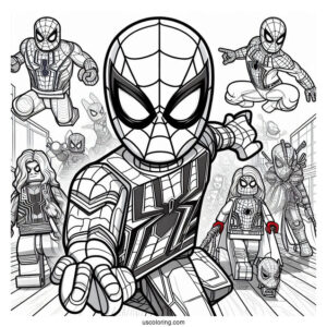 Lego Spider-Man With Avengers Characters Coloring