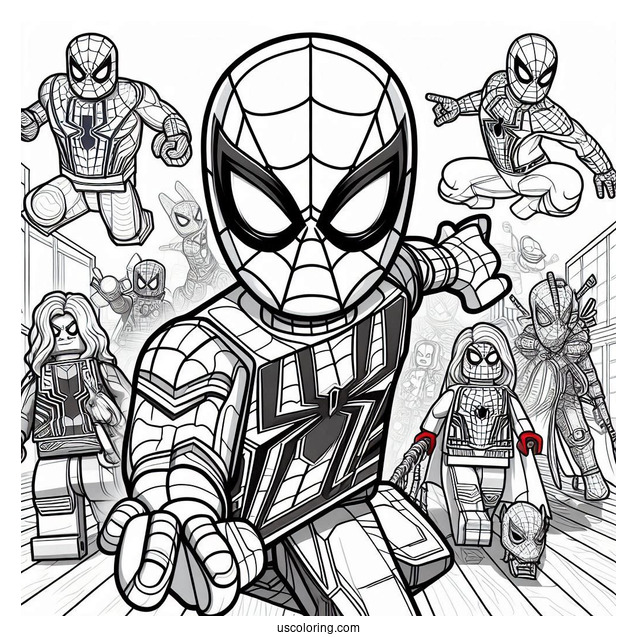 Lego Spider-Man With Avengers Characters Coloring