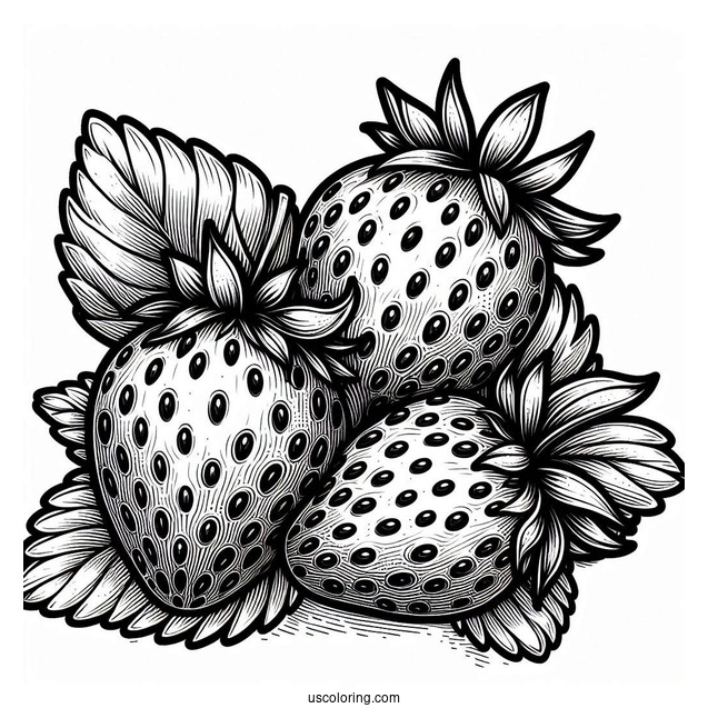 Bunch Of Strawberries Detailed Coloring