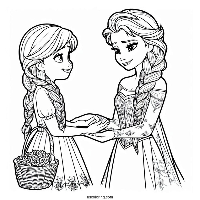 Elsa And Sister Holding Hands Coloring Sheet