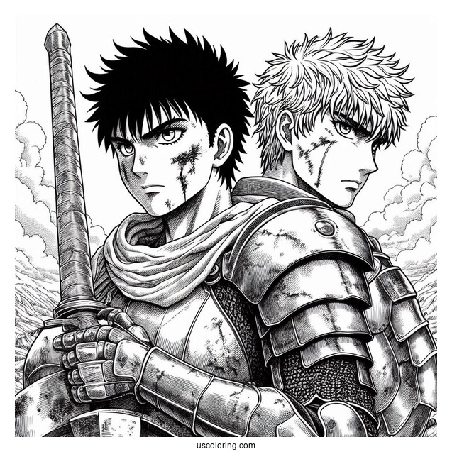 Manga Coloring Page Of Berserk Manga Guts And Casca In Armor