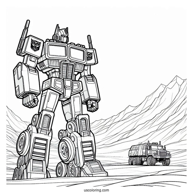 Autobot Optimus Prime Coloring Page Looking Out At Desert