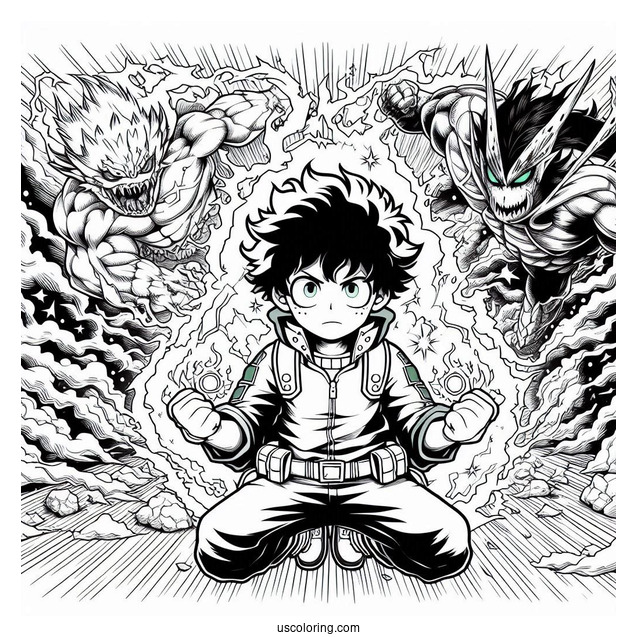 Deku Coloring Page In Battle