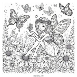 Beautiful Fairy Surrounded By Butterflies On A Flower Field