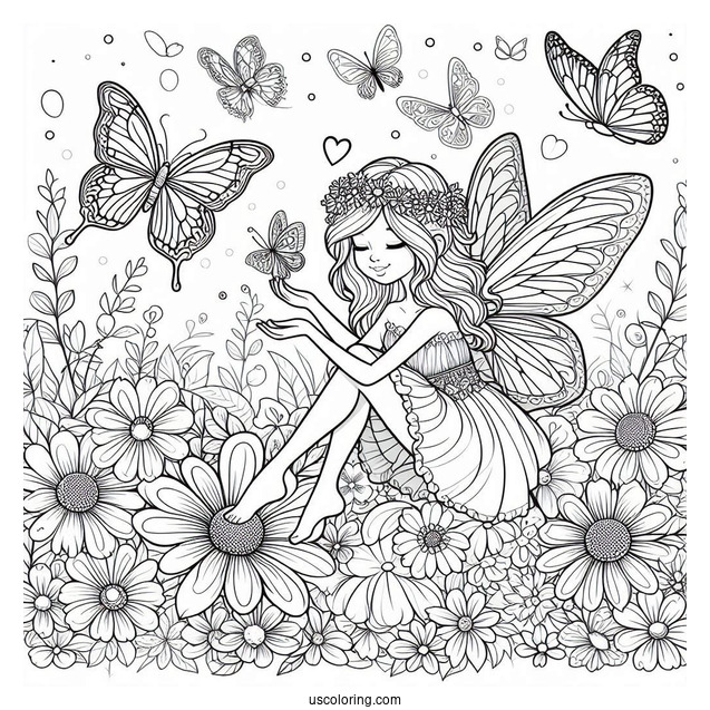 Beautiful Fairy Surrounded By Butterflies On A Flower Field