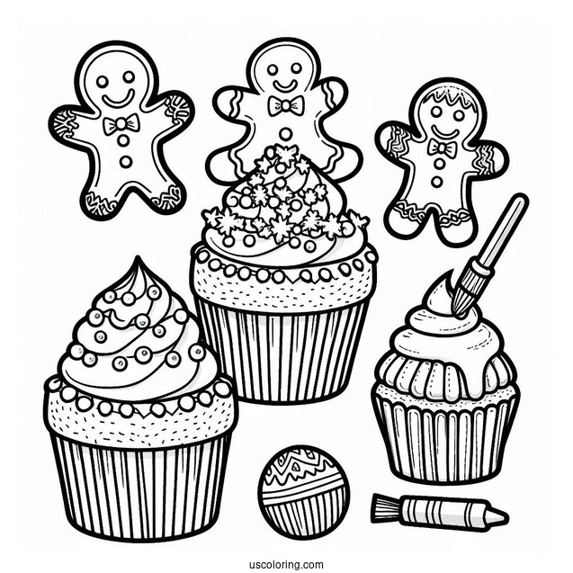 Gingerbread Men Decorating Christmas Cupcake