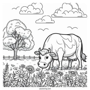Daisy Cow Grazing In Field Coloring Page
