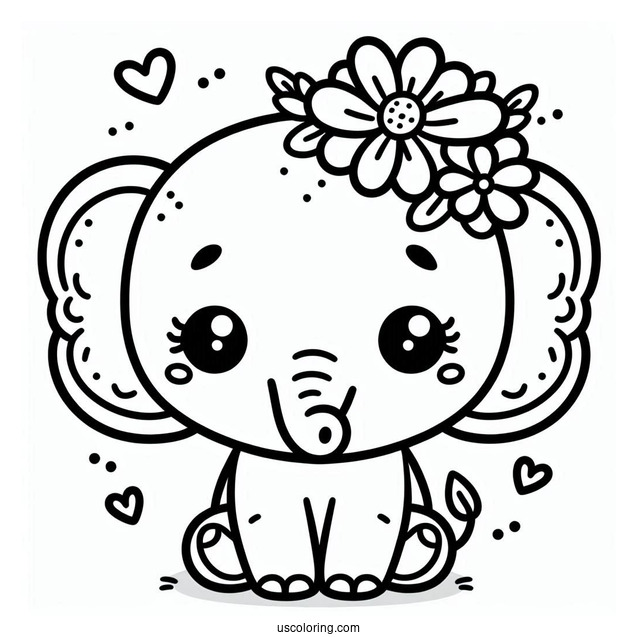 Cute Kawaii Elephant Coloring Sheet For Toddlers