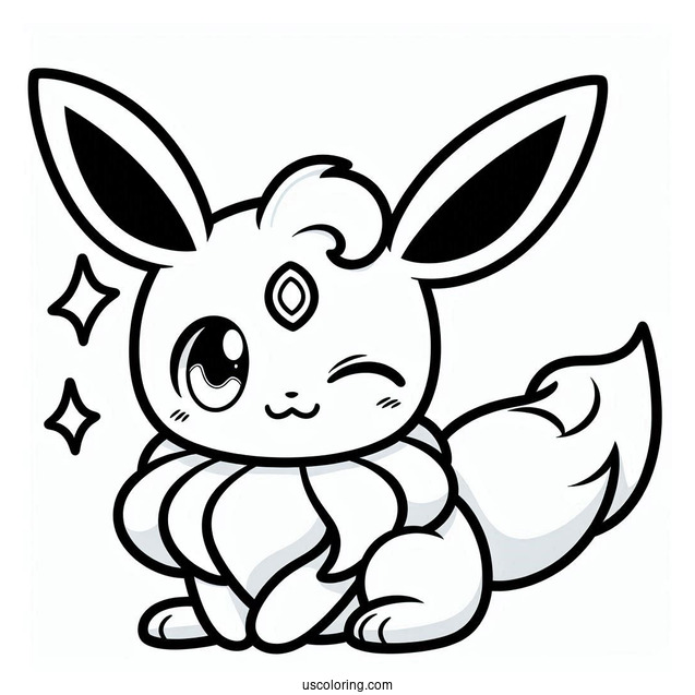 Kawaii Sylveon Coloring Page Winking For Preschoolers