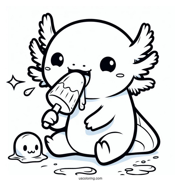 Axolotl Coloring Page Eating A Popsicle For Kids