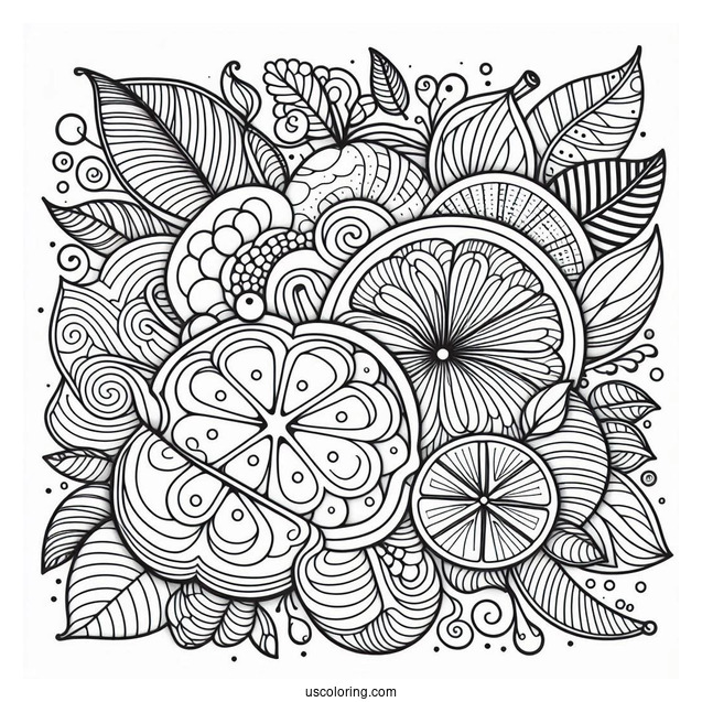 Looping Fruit Halves Pattern Coloring Page
