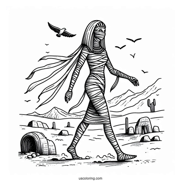 Egyptian Mummy Coloring Page Walking Out Of Tomb