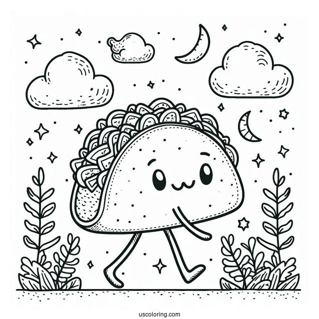Piñata Walking With A Taco Coloring Page