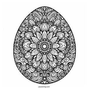 Intricate Flower Mandala On Easter Egg Coloring Page