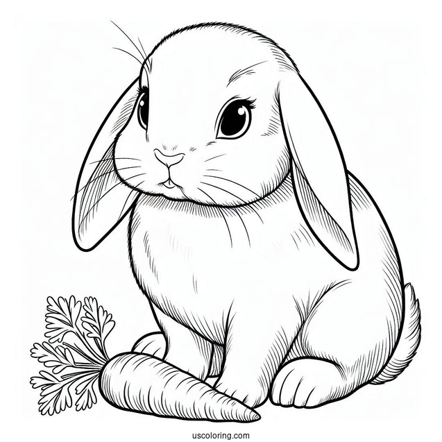 Lop Eared Rabbit Looking At Carrot Coloring