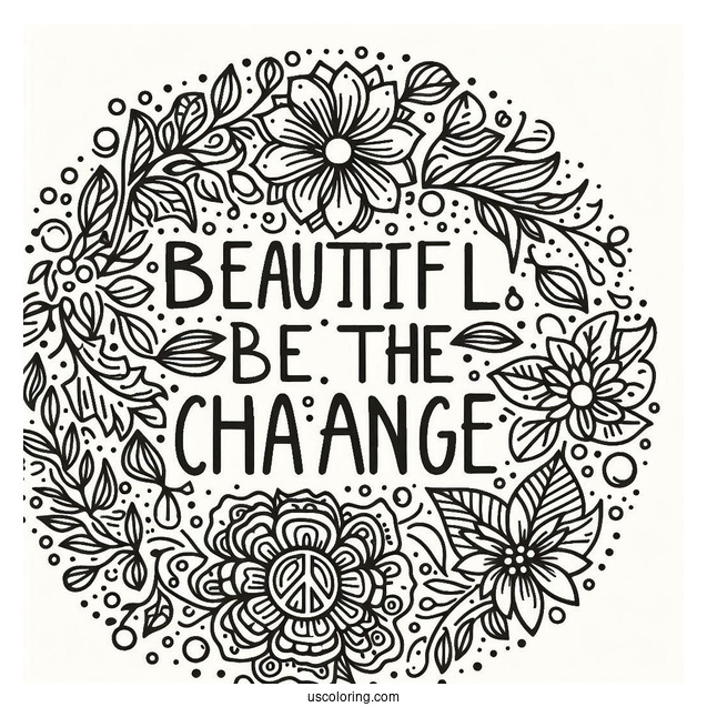 Be The Change Words Surrounded By Peace Coloring Page