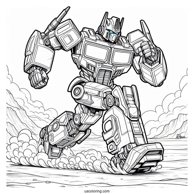 Optimus Prime Coloring Page Running In The Desert
