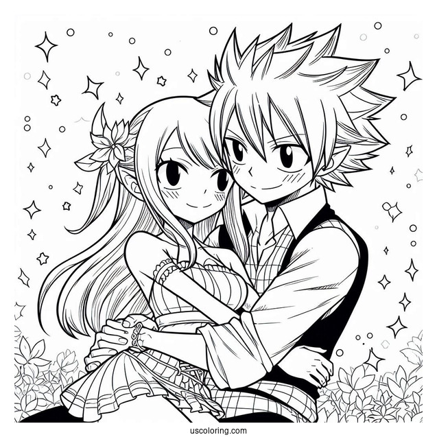 Manga Coloring Page Of Cute Fairy Tail Natsu And Lucy Cuddling