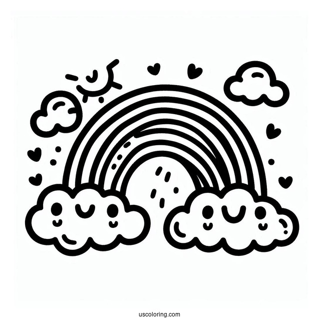 Rainbow With Smiling Clouds To Color