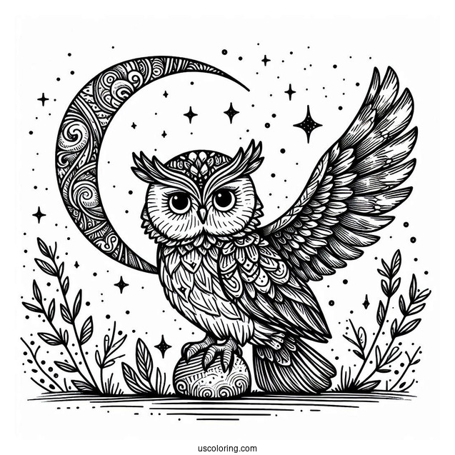Owl Waving Wing Under The Moon