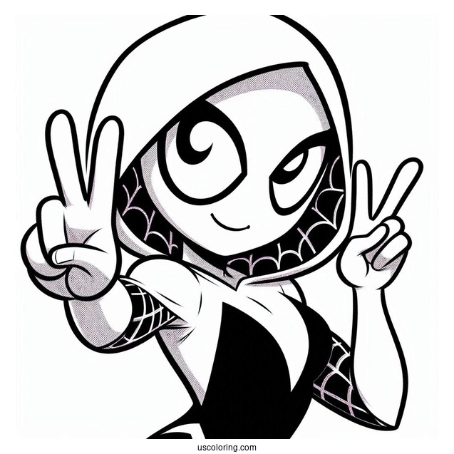 Simple Spider-Gwen Coloring Page Doing Peace Sign For Kids