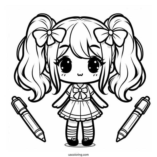 Kawaii Chibi Girl In Pigtails Coloring Sheet