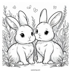 Two Rabbits Standing In Grass