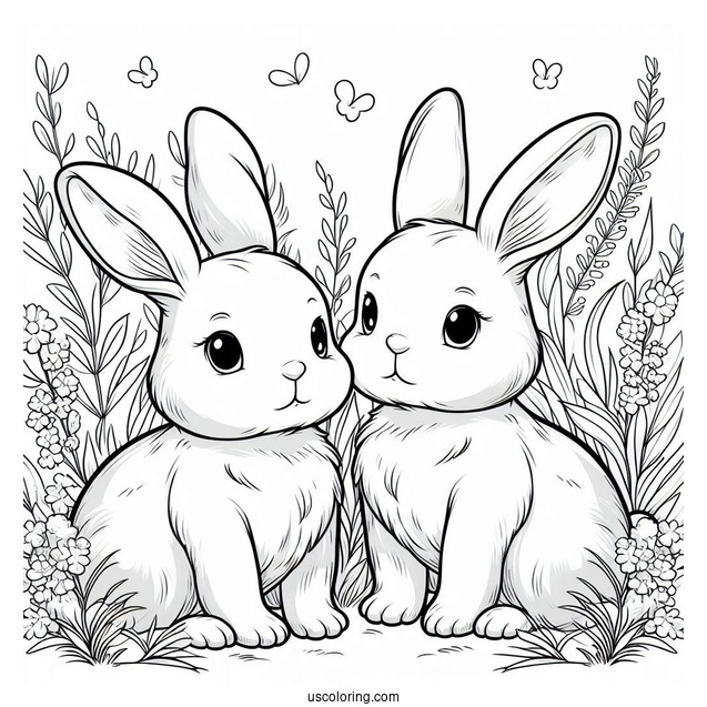 Two Rabbits Standing In Grass