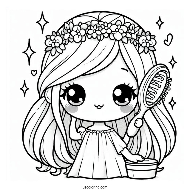 Kawaii Precious Moments Coloring Page Of Girl Brushing Hair