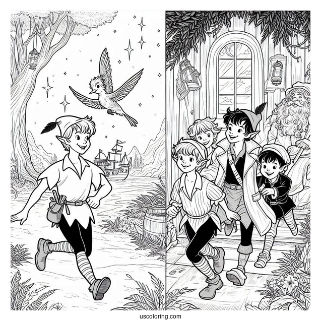 Coloring Page Of Peter Pan And The Lost Boys