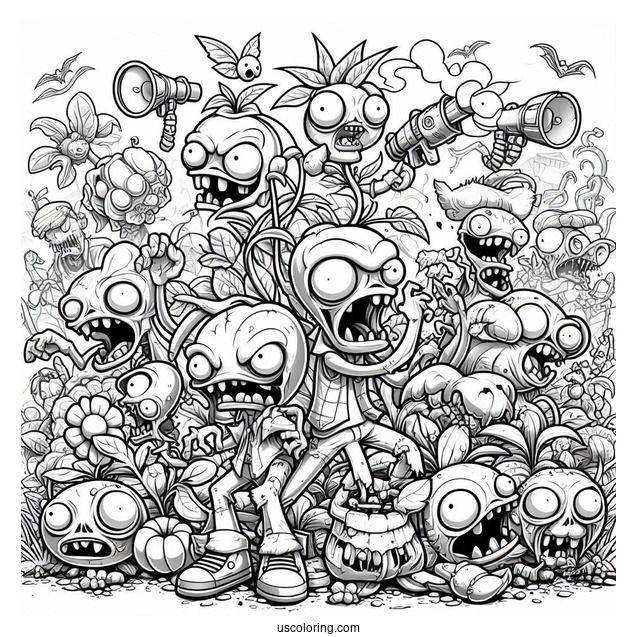 Full Page Of Zombies Battling The Plants