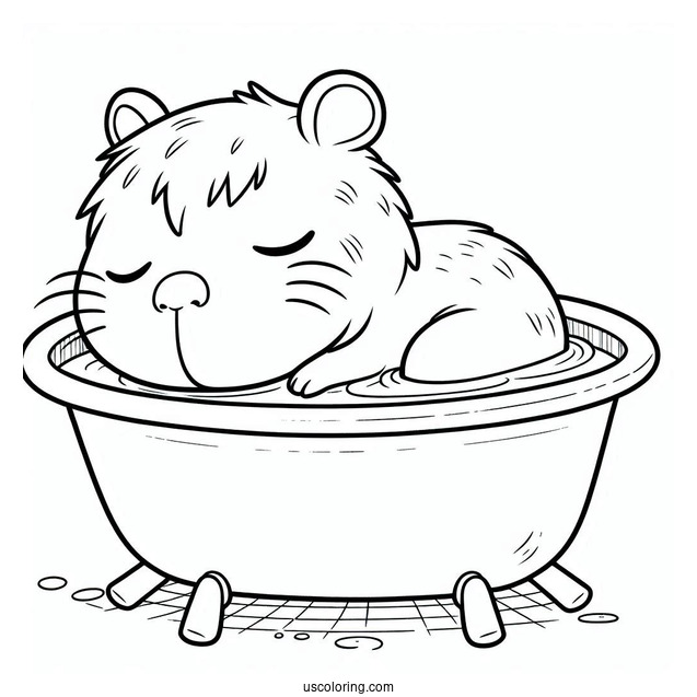 Chibi Capybara Coloring Page Sleeping On The Bath