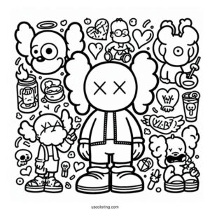KAWS Coloring Page Themed Simpsons