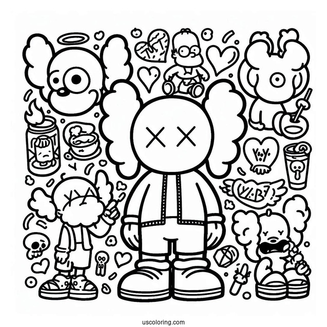KAWS Coloring Page Themed Simpsons