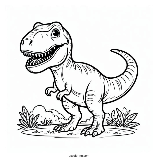 Smiling Tyrannosaurus Rex Coloring Page