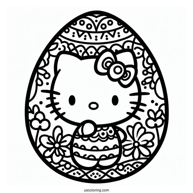Hello Kitty Design Easter Egg Coloring Page