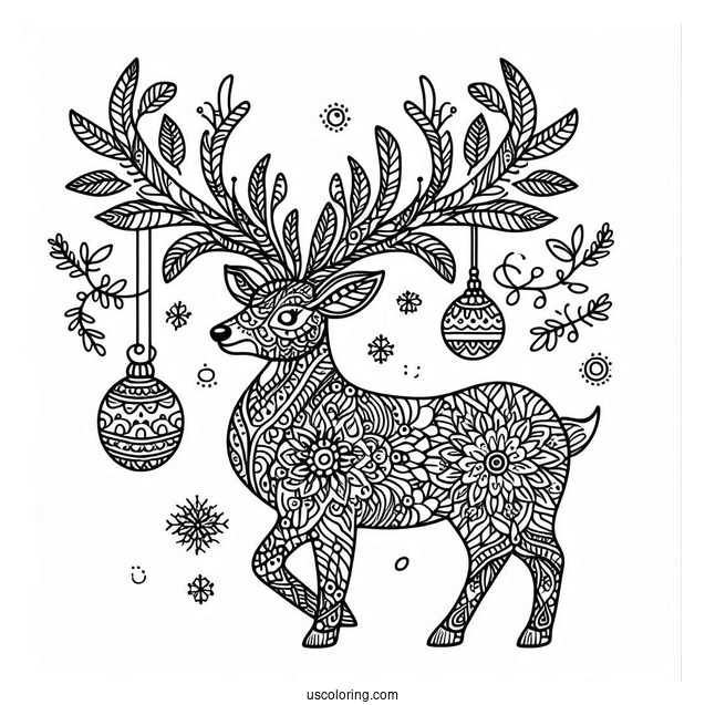 Detailed Reindeer Manadala Coloring Sheet
