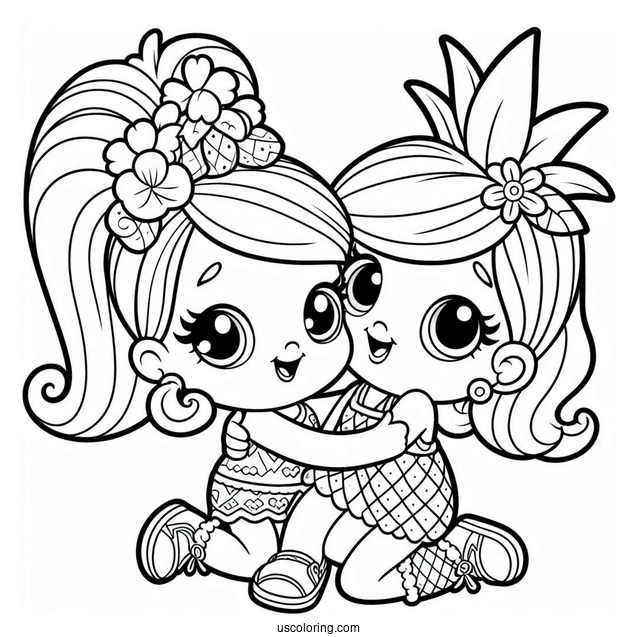 Polly Pocket Coloring Page And Lila Hugging Shani In Pineapple Costume