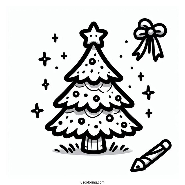 Cartoon Christmas Tree To Color For Kids