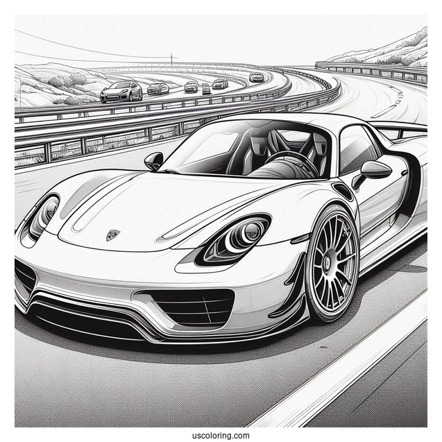 Porsche Coloring Page 918 Spyder On The Road