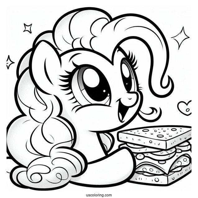 Pinkie Pie Coloring Page Smiling At Cheese Sandwich