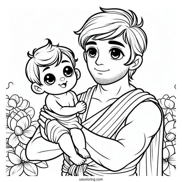 Dad Holding His Baby On Father's Day Coloring Page
