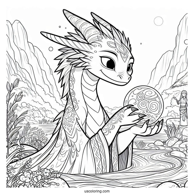 Raya And The Last Dragon Coloring Page Of Sisu Holding Magical Ball Of Water