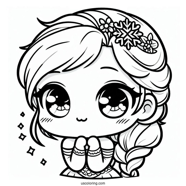 Cute Kawaii Young Elsa Coloring Page