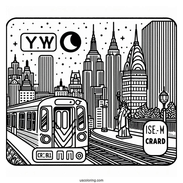 New York Coloring Page Of Metrocard Outline For Kids