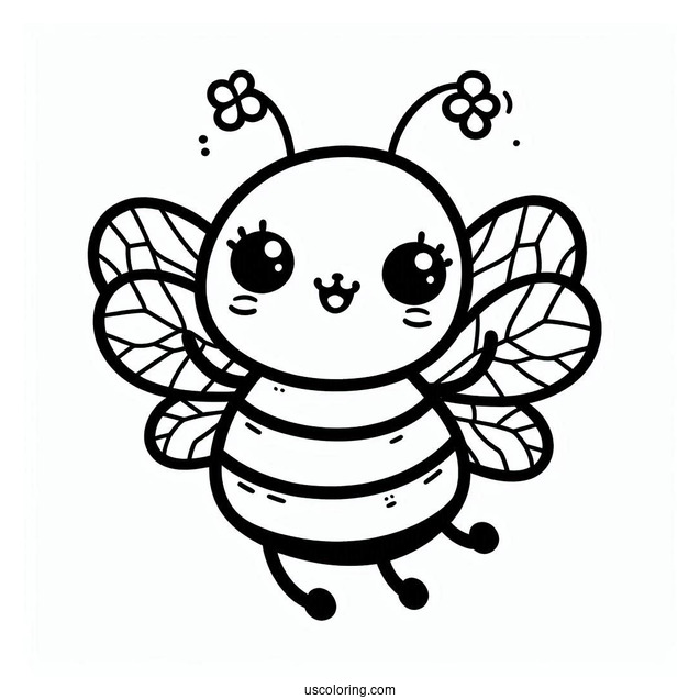 Happy Bee Coloring Page Flashcard For Kids